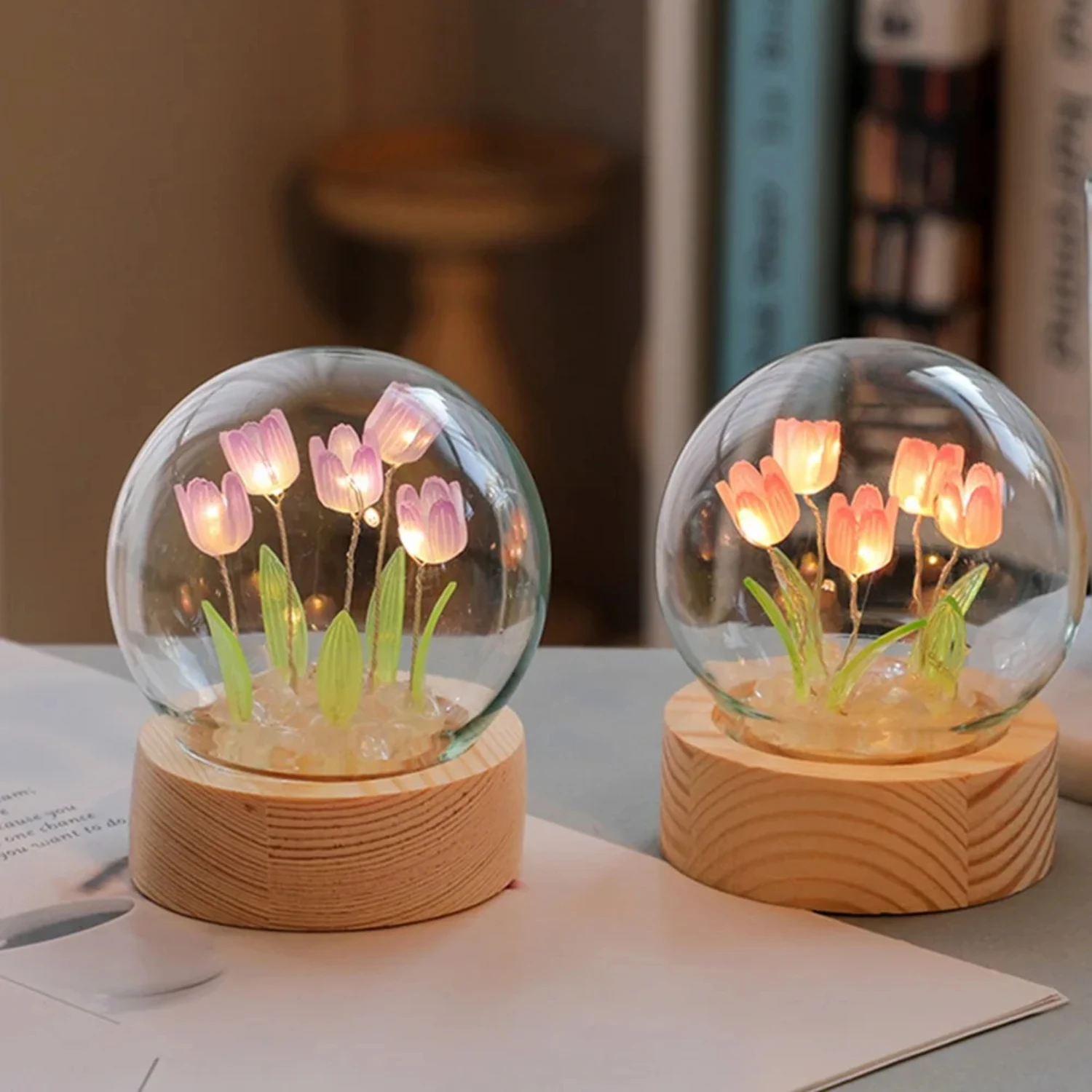 Cute Valentines Day Gift Girlfriend DIY  Floral Lamp Tulip Night Light Room Decor Under cabinet light Space decoration Rainbow