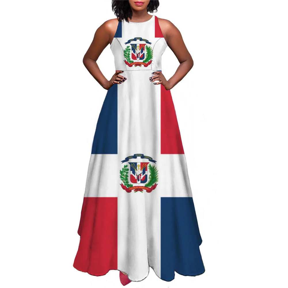 Cute Dominican Republic Flag Print Summer Spring Sleeveless Swing Dresses Elegant Dress Women Luxury Maxi Long Ladies Dress 2022