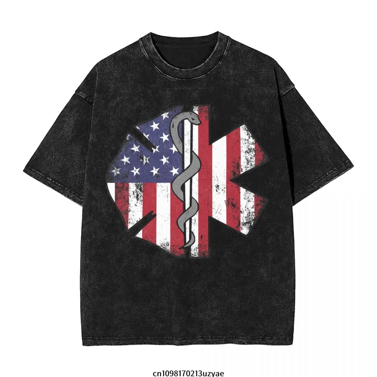 

American Subdued Firefighter EMS Men's Vintage Cotton Short Sleeve T-Shirt Summer Hip Hop Tee shirt