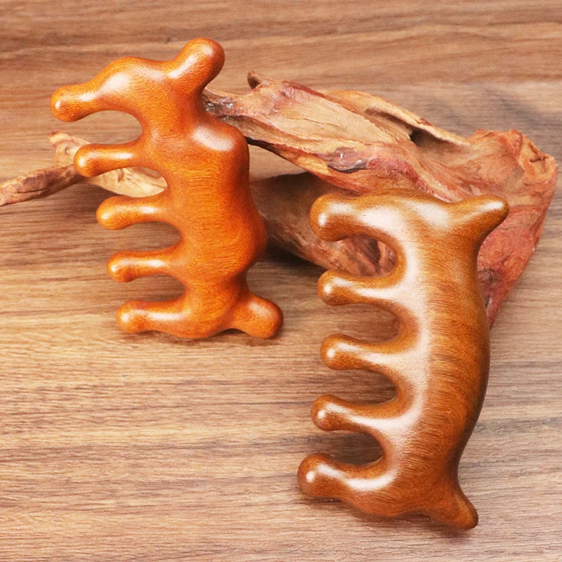 Sandalwood Massage Comb Head Meridian Scalp Comb Face Eye Shoulder Neck Scraping Anti-static Wide Tooth Comb 【A】