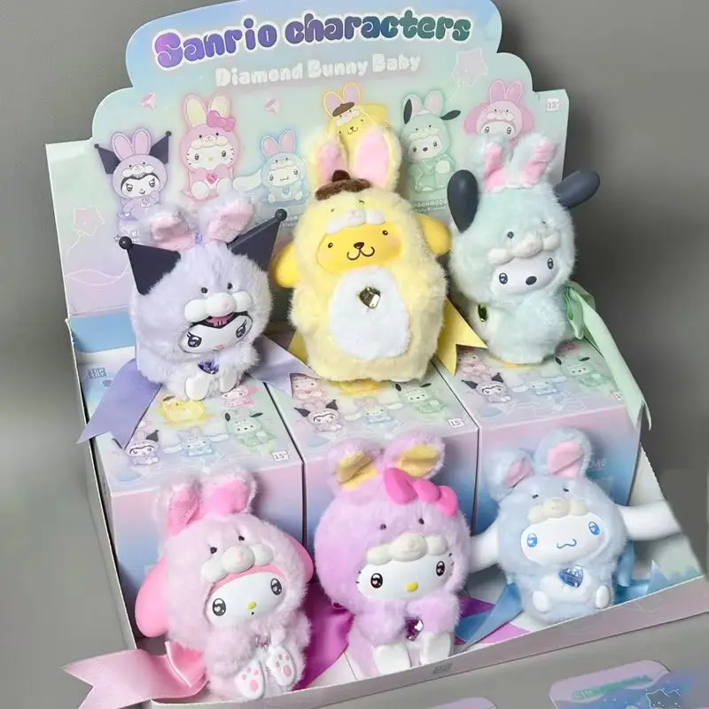 Sanrio Diamond Bunny Baby Series Plush Blind Box Doll Trendy Toy Bag Pendant Decoration Cute Cartoon Mystery Box Birthday Gift