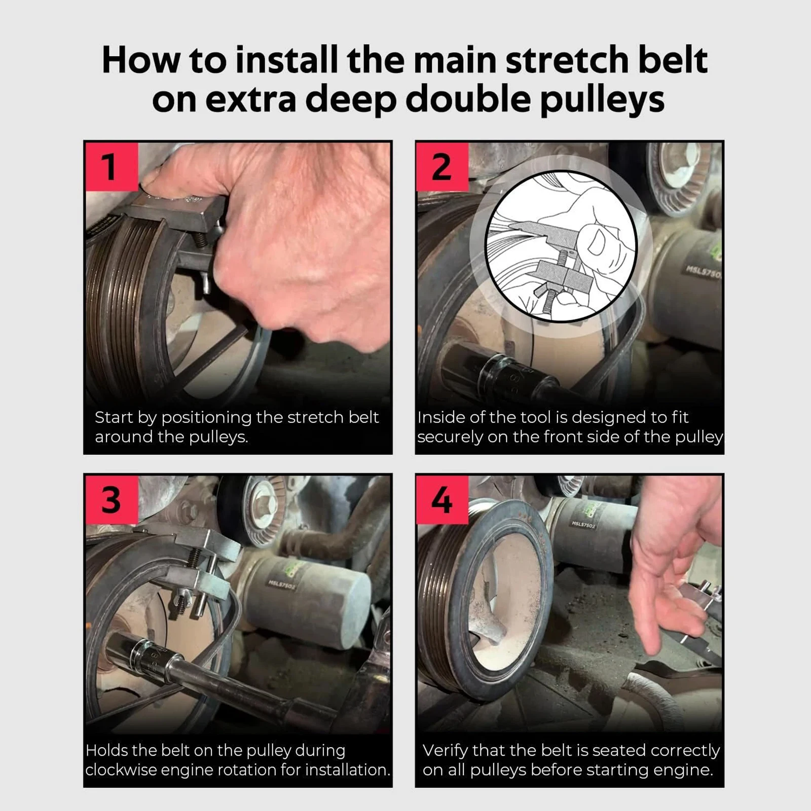 59350 ストレッチベルト取り付け装置 実用的なベルト取り付けツール 人間工学に基づいたベルトインストーラー フォード 3.5L および 3.7L エンジン用