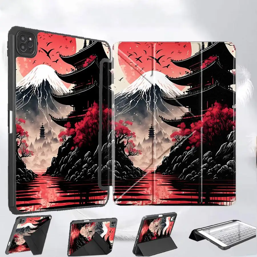 

Чехол-подставка для планшетов iPad Pro 2025, Pro 11-го, 10-го, 9-го, 8-го, 7-го поколений, 12.9 дюймов, Mini 6, 7, Air 4, 5, M3, M2, M4, 11 дюймов, дизайн «Закат Фуджи»