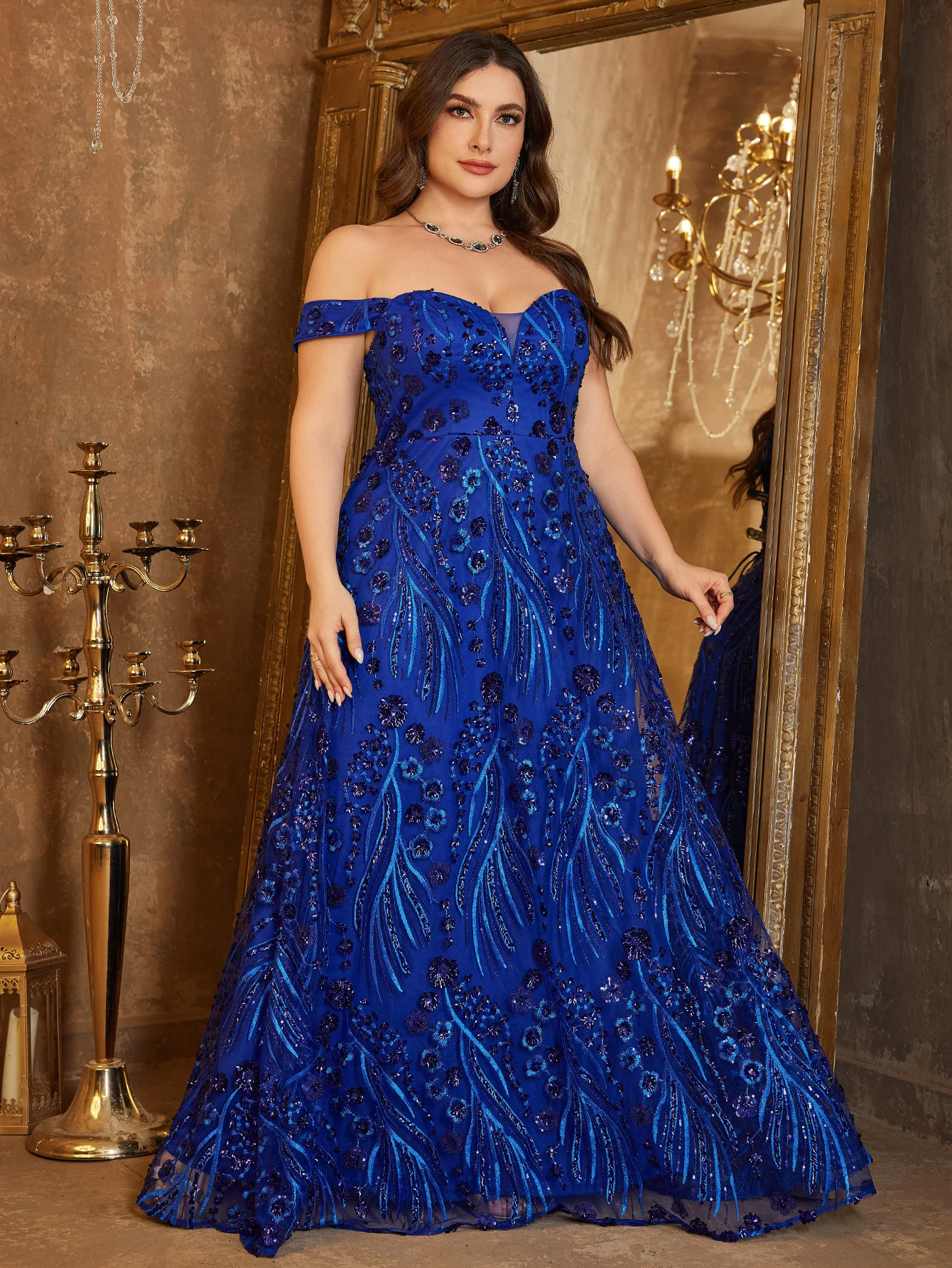 UNITHORSE حجم كبير المرأة واحدة الكتف الترتر المطرزة زهرة الظهر عبر التعادل تصميم أنيق متوهجة مساء فستان #4