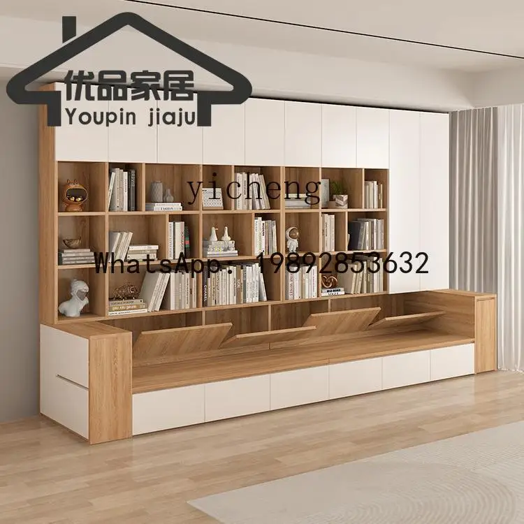 

X1 sofa bookcase integrated living room full wall bookcase combination multi-functional home with card seat bookshelf locker