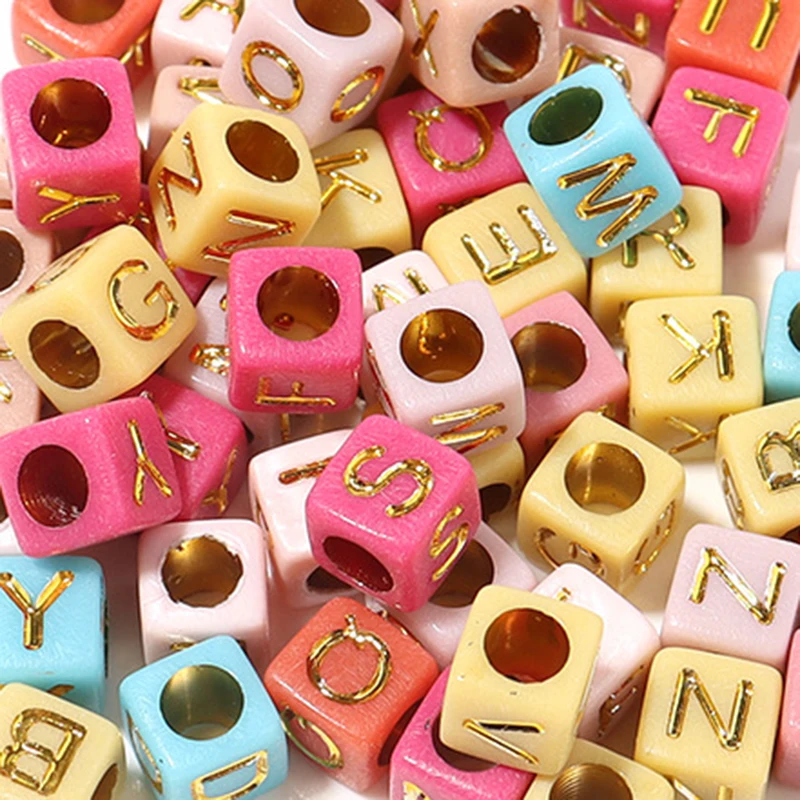100 قطعة/الوحدة العصرية الاكريليك مربع الأبجدية الخرز ثقب كبير رسالة فضفاض خرزة مباعدة مجوهرات سوار يدوي الصنع صنع الإمدادات