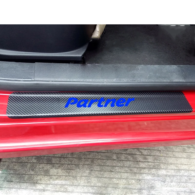 For Peugeot Partner Carbon Fiber Vinyl Sticker Car Door Sill Protector Door Step Plate Protector Interior Car Accessories 4Pcs