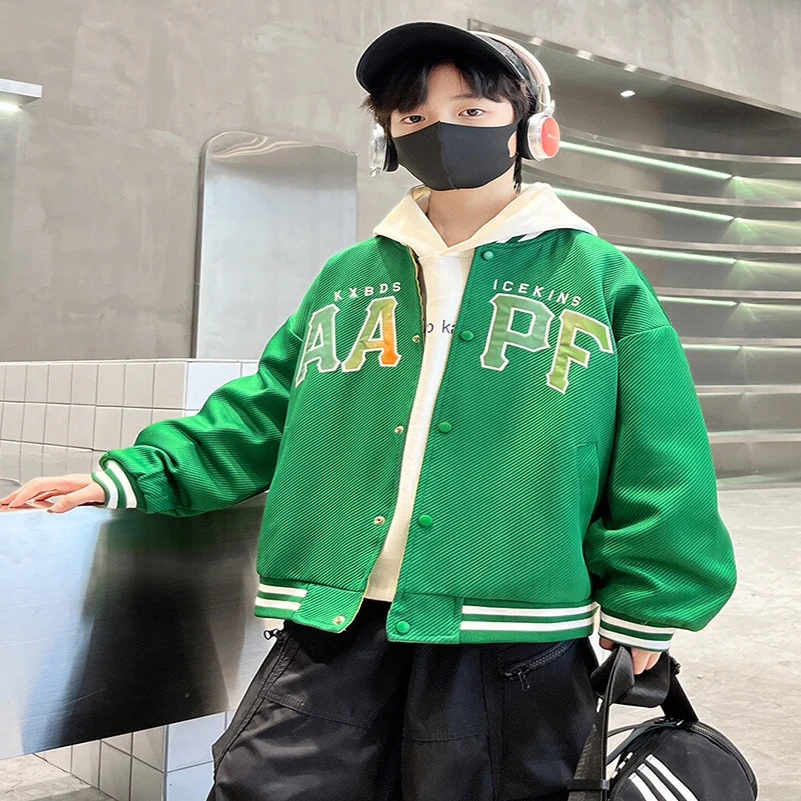 Spring and Autumn 2024 Boys' Fashion and Leisure Multi color Single breasted AA Double sided Long sleeves Baseball Coat 3-10 age