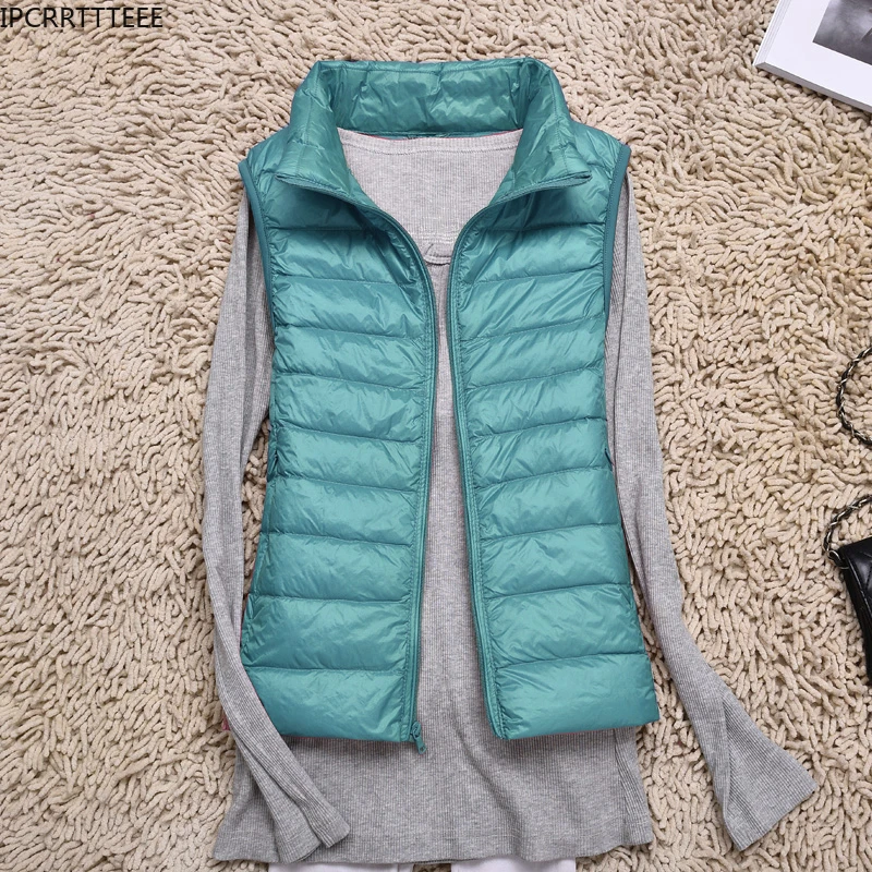 2023 New Autumn Winter Women Vest Warm Sleeveless White Duck Down Jacket Slim Female Waistcoat