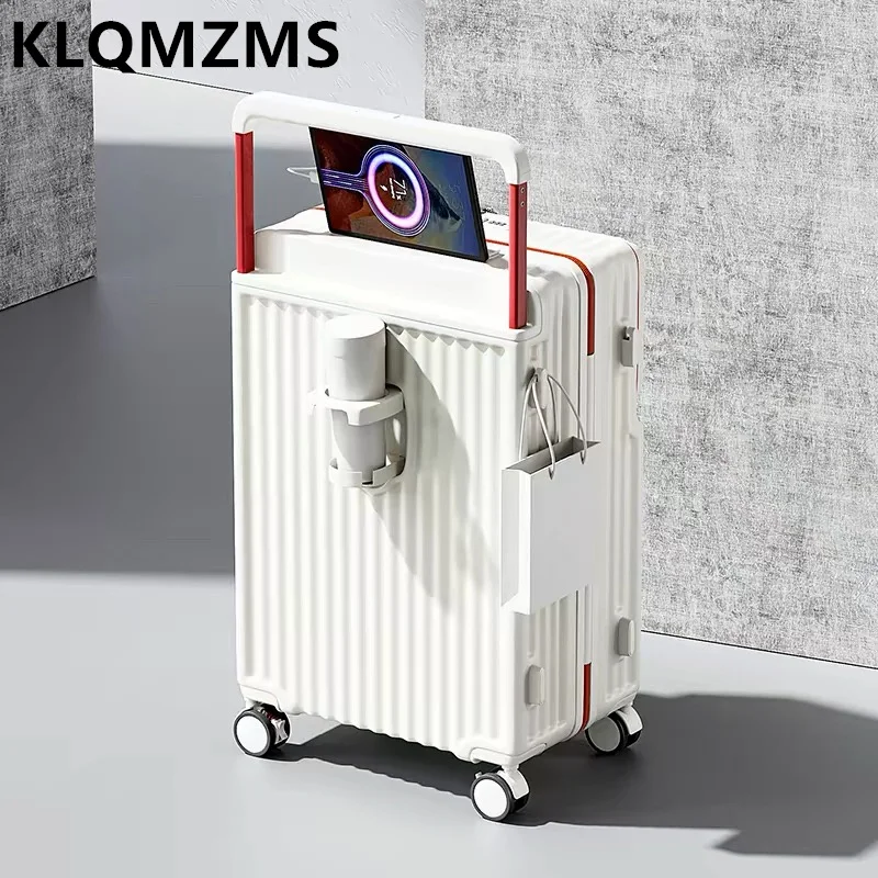 

KLQDZMS 20 "22" 24 "26" Inch Women's Portable Luggage Cup Holder Front Open Laptop Suitcase Swivel Wheel Luggage With Charging