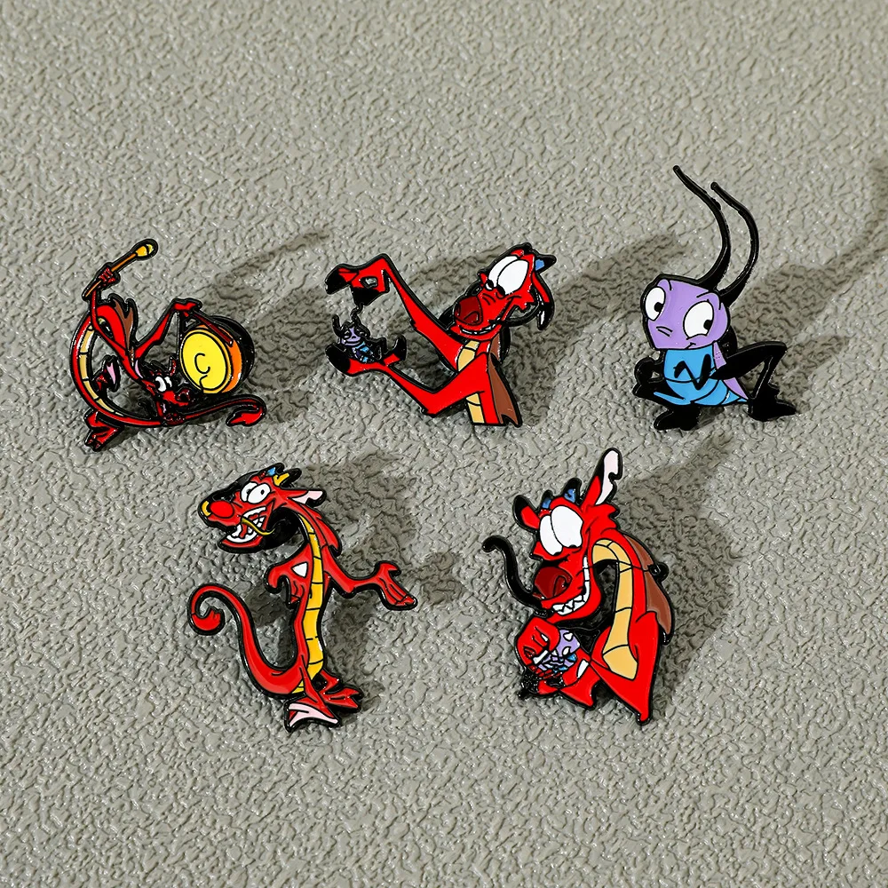 Disney Pins Cute Mulan Mushu Red Dragon Pattern Badge Metal Brooches Clothing Accessories BackPack Accessories for Kids Gifts