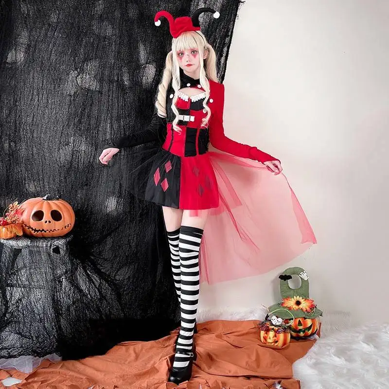 大人用コスプレピエロスーツ ハロウィン ピエロ パフォーマンスコスチューム パンク ハリー ソウルレス サーカス衣装 レディース 伝統的な中国衣装