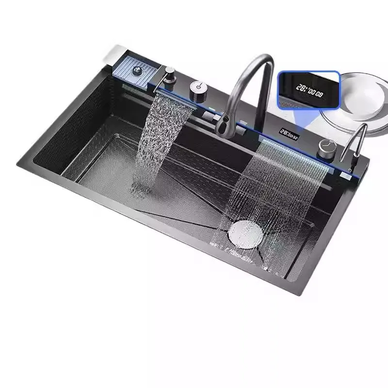 

Waterfall Multifunctional Sink Honeycomb, Embossed Kitchen Sink Stainless Steel Large Single Slot
