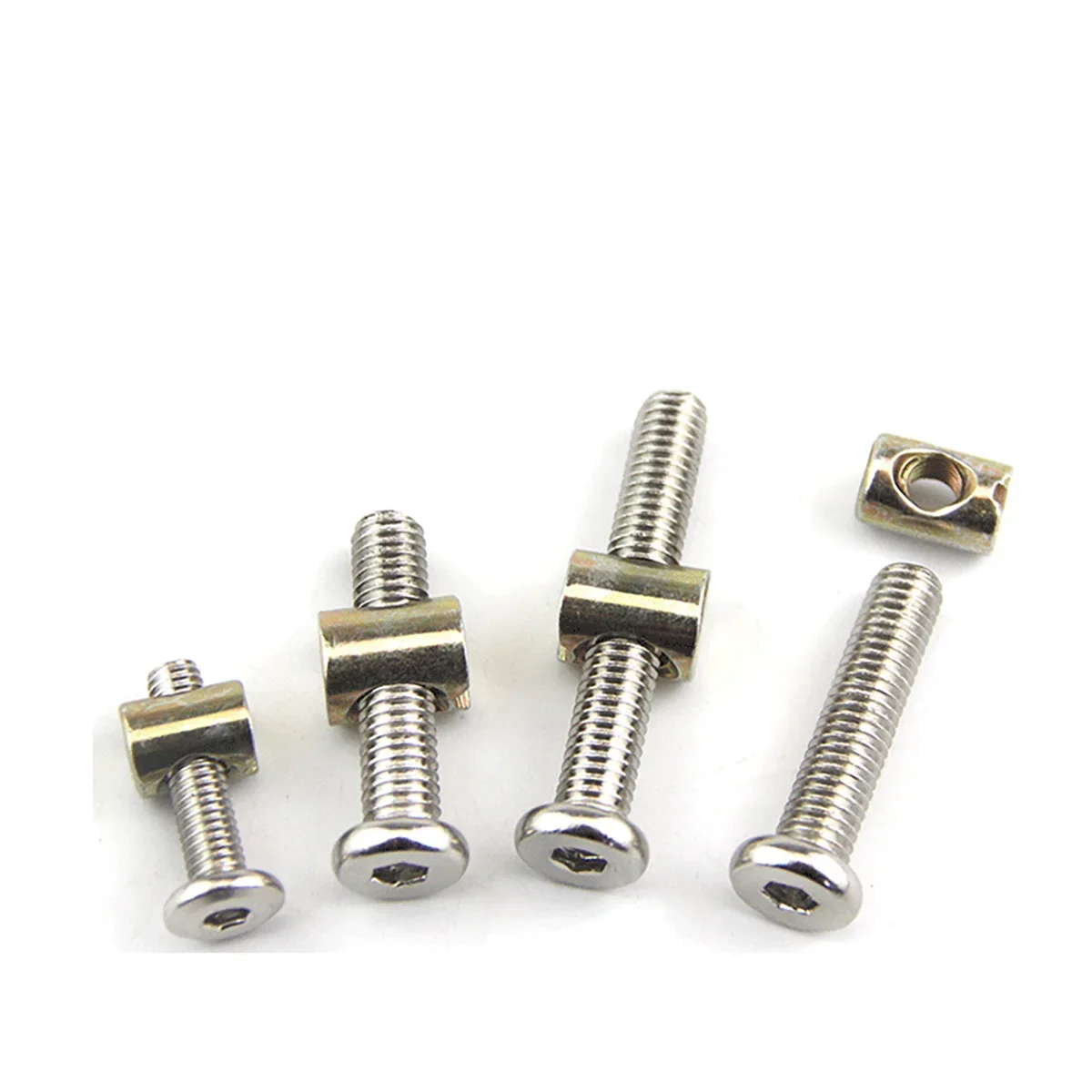 Nickel Plated Hexagonal Furniture Children's Bed Screw Accessories / Cross Hole Nut Bed Connecting Screw Pair Lock M6M8