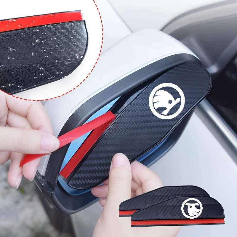 2pcs Thickened Carbon Fiber Texture Rearview Mirror Rain Cover for Skoda Octavia, Combi, Karoq, Kodiaq,