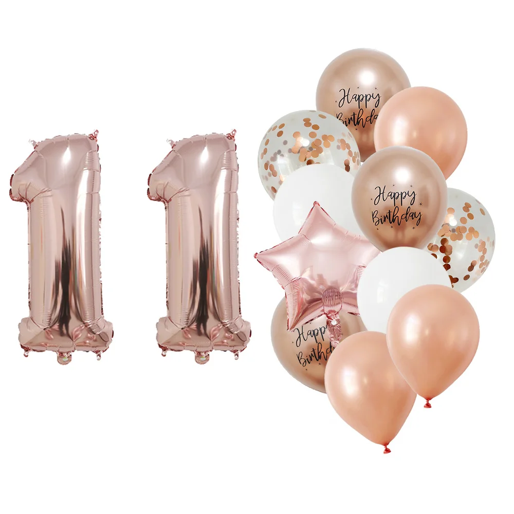 13 stuks roségouden gemengde ballonnen 32 inch folie cijferballonnen 10 11 12 13 14 15 jaar oude meisjes verjaardagsparty decoratie benodigdheden