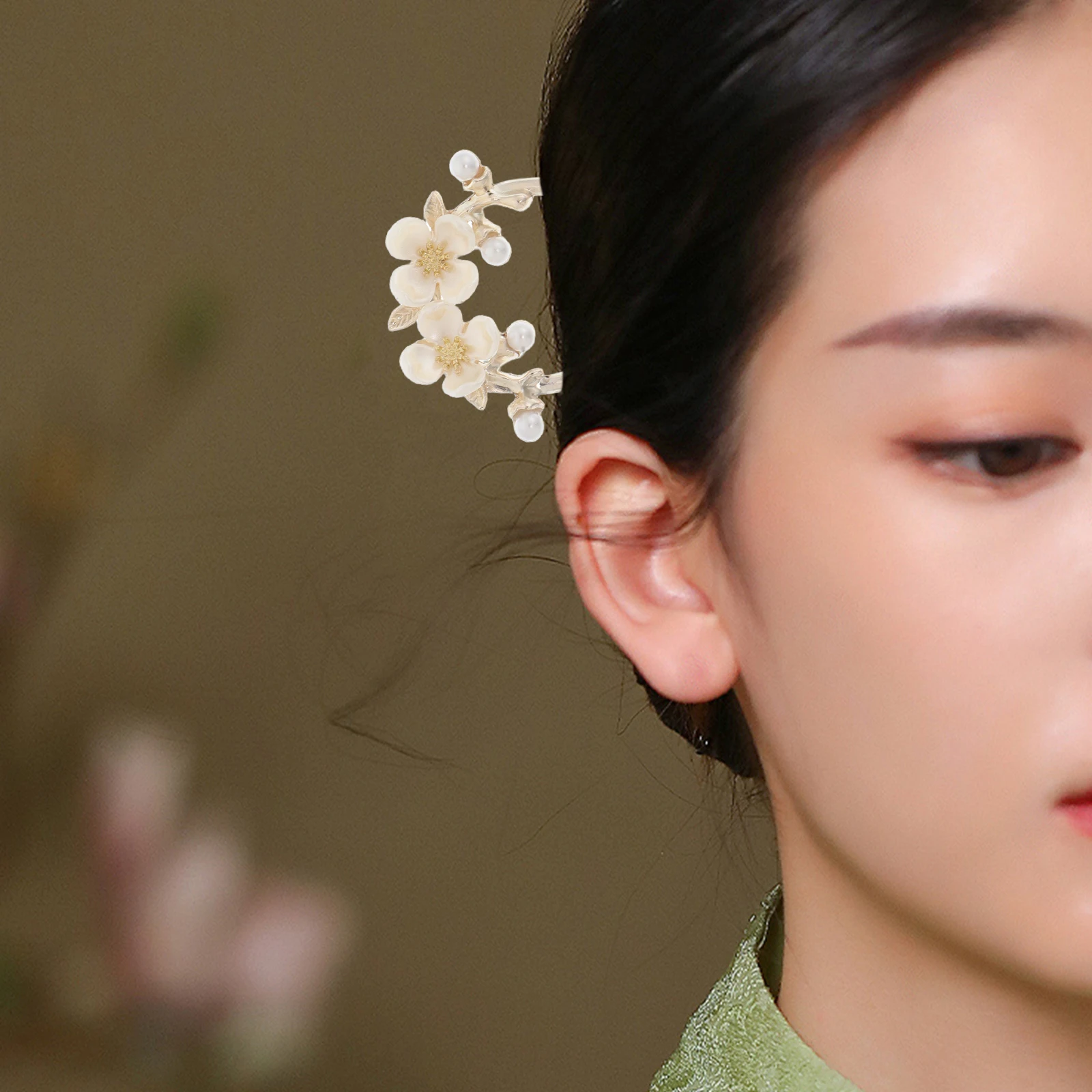 

Deluxe Flower Hairpin Chinese Style Ancient U-Shaped Fork Elegant Hair Accessories For Women Hanfu Bridal Decorative Pins