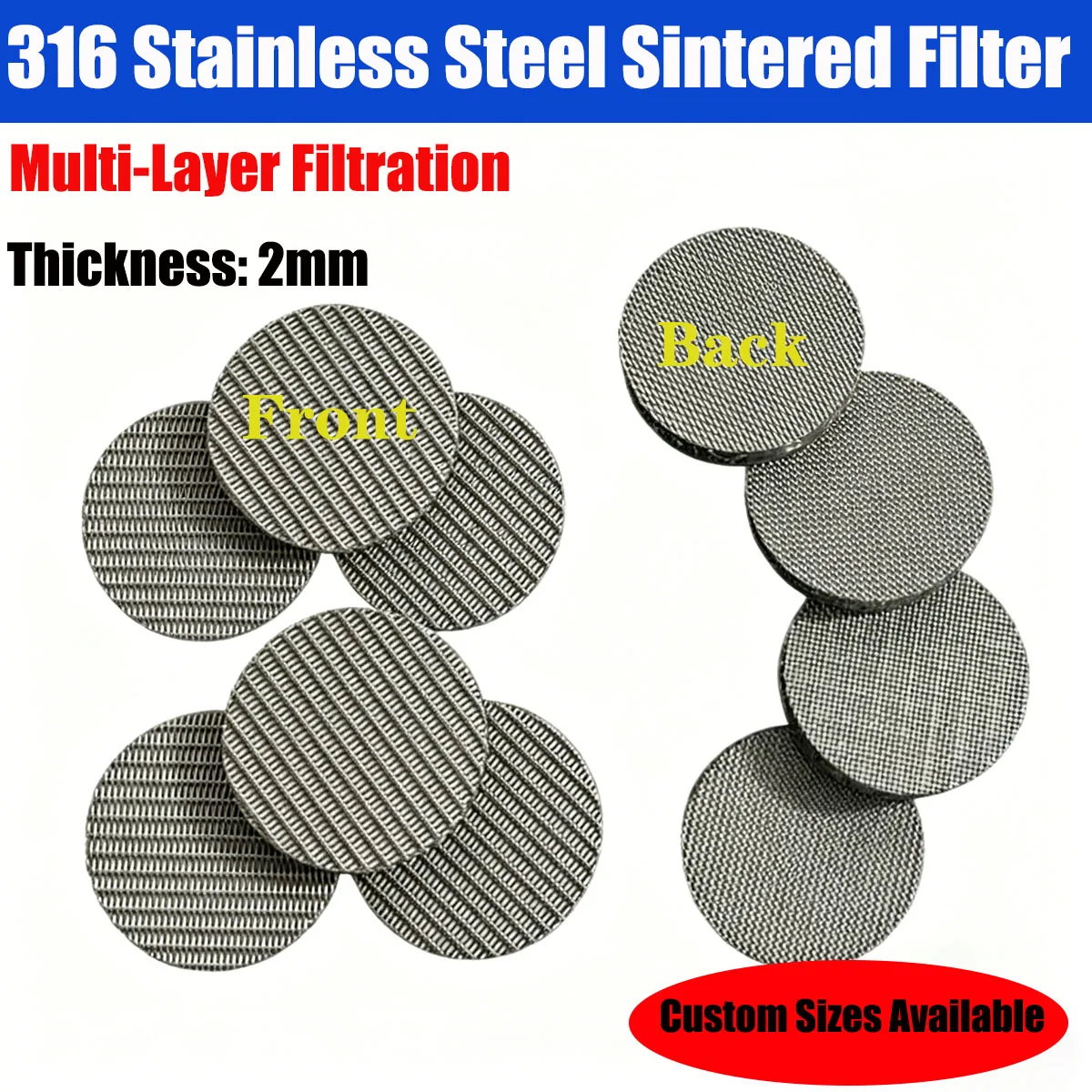 2mm Thick 316 Stainless Steel Sintered Mesh Filter Disc Multi-Layer Industrial Filtration Element for Liquid Air Oil