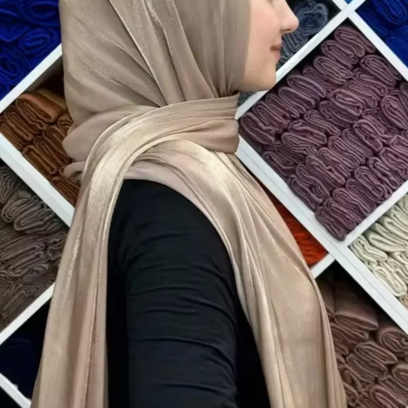 

175 см однотонный шелковый шарф-хиджаб, длинная мусульманская шаль, простой мягкий тюрбан, повязка на голову для женщин, повязка на голову в Африке