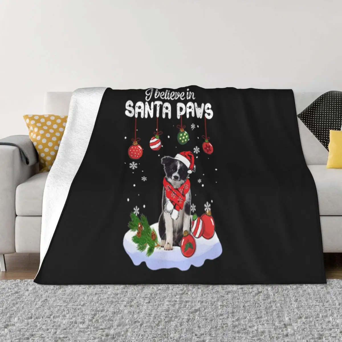 Border Collie I Believe In Santa Paws Christmas Pride Casual Fitness Cute Basic Humour Adults Throw Blanket