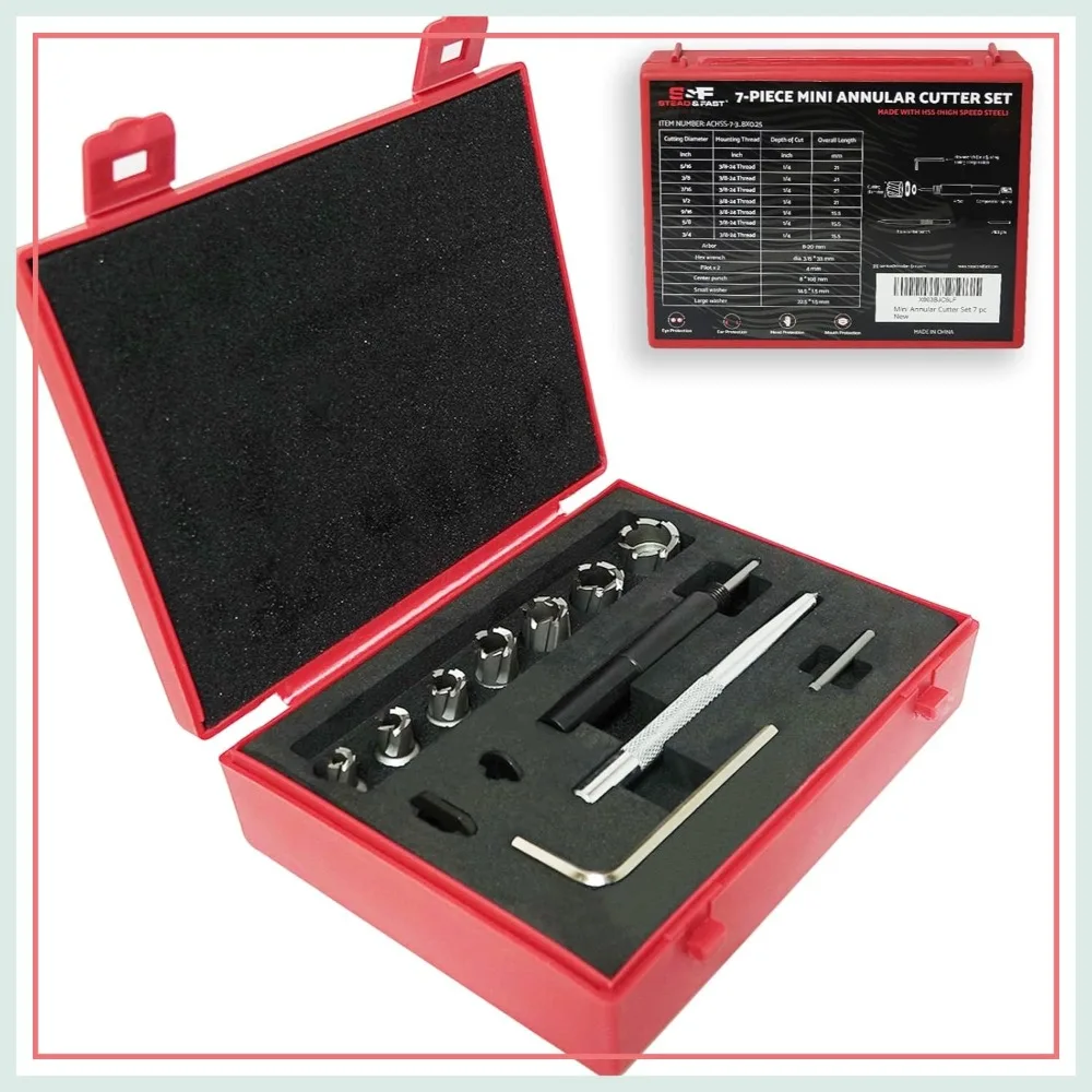 

14-Piece Spot Weld Cutter Kit, 7 Drill Bits, 3/8" Shank, 5/16"-3/4" Cutting Dia, Auto Body Repair Tool