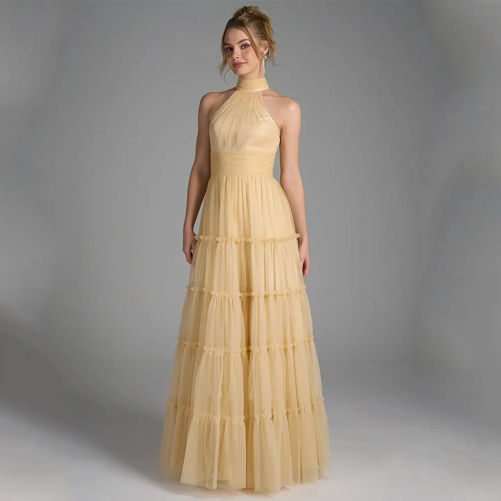 Arya Elegantes klassisches Abendkleid aus Tüll für bodenlangen Neckholder, ärmelloses Abendkleid, A-Linie, Vestidos De Fiesta, individuell gestaltet