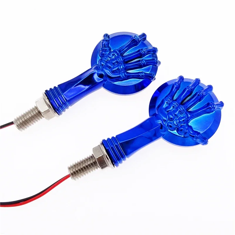 2 Chiếc 12V Đa Năng Đầu Lâu Đồng Hồ Xe Máy Biến Tín Hiệu Đèn 24Cm Chrome Báo Đèn LED Cho Kawasak suzuki Yamaha