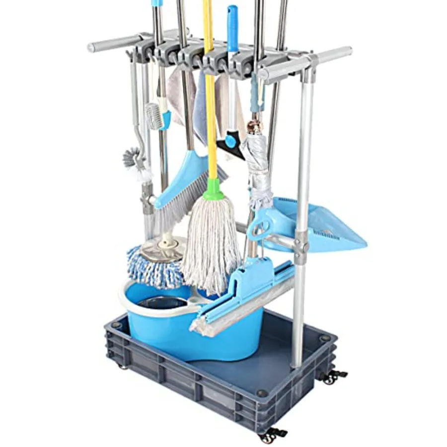 

Broom And Mop Holder Put Wet Mops Movable Floor-Mounted Mop Rack Floor Standing Cleaning Tool Cart Storage For Garden Garage Sc