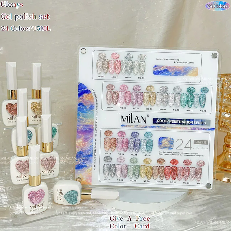 

Glenys 24 color nail polish gel net red popular immersion gel all-weather color matching card nail art varnish set wholesale