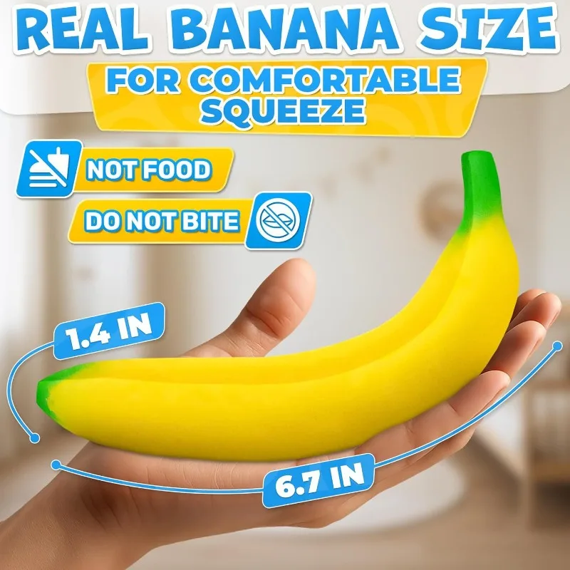 Banana Squishy Slow Rising Toy Realistic Fruit Toy Squeeze Toy Soft Touch Fruit Squishy Yellow Banana Fidget Anxiety Relief Toys
