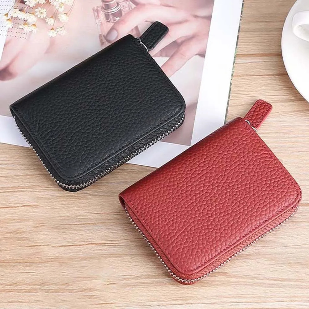 Thin RFID Protection Wallet Anti-splash Water Leather Organ Coin Purse Solid Color Simple Short Portable Card Bag Student