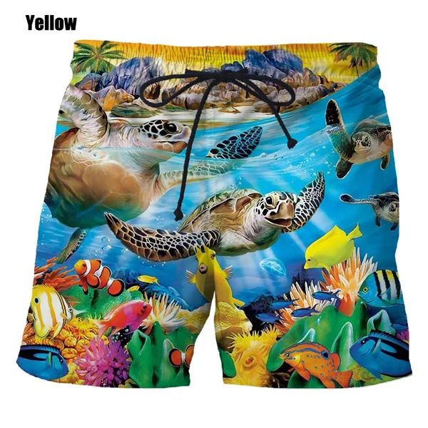 Short de plage court Hipster pour hommes, imprimé humoristique 3D, tortue de mer graphique drôle