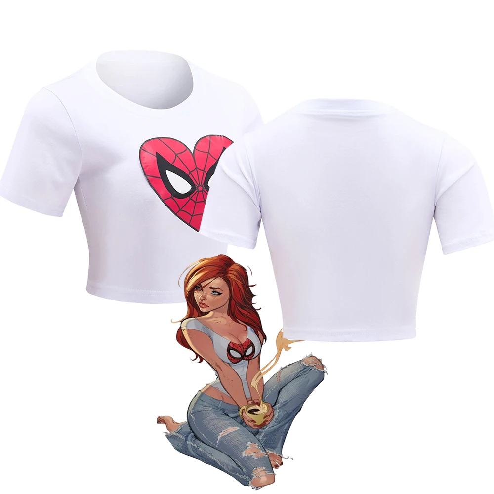 

Mary Cosplay Jane Costume Watson Fantasia White T-shirt Sexy Women Crop Top Halloween Carnival Party Disguise Superhero Outfits