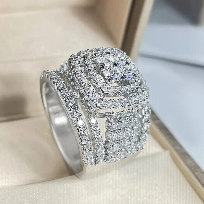 Bague Huitan scintillante en oxyde de zirconium pour mariage, accessoires délicats et brillants pour femmes, bijoux de fiançailles larges, attrayants et élégants, tendance
