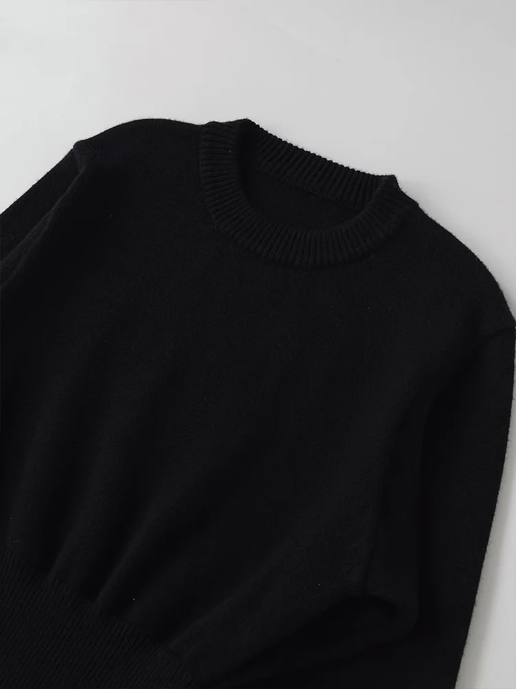 Estilo europeo y americano 2025 otoño recién llegados ropa de mujer versátil suéter de manga larga con cuello redondo corto