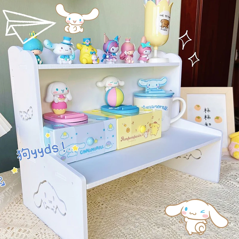 Kawaii Cinnamoroll Desktop Storage Rack Sanrio Anime 3 Floors Display Stand Cosmetic Shelf Office Student Dormitory Desk Gift