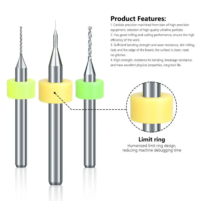 10 sztuk/zestaw 0.1mm-3.175mm wysokiej jakości stopu twardego nadruk PCB płytka z węglika mini wiertła 0.1mm 1.2mm dla SMT CNC