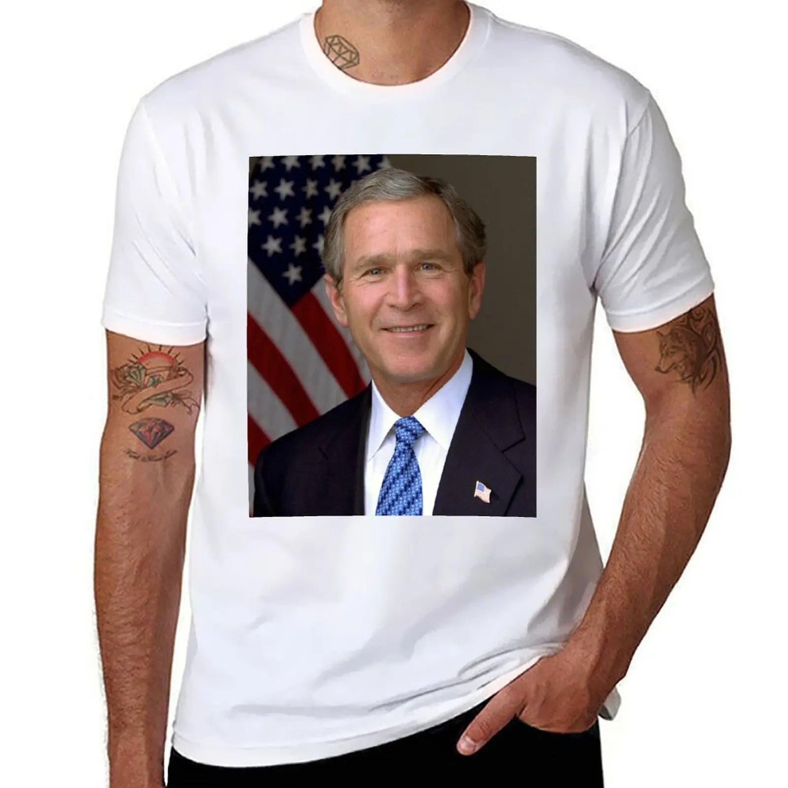 

George Bush Junior Portrait T-Shirt essential t shirt man t shirts high quality luxury brand T-Shirt