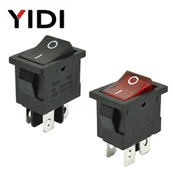 6A 250VAC KCD1-104 Rocker Switch 4pin On Off DPST 12V 220V Red Lamp Black Latching 15x21 Rocekr switch