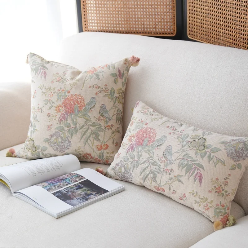 Retro Flora Tassel Pillows French Country Style Cushion Case Luxury Nature Decorative Pillow Cover For Sofa Chair Home Decoratio