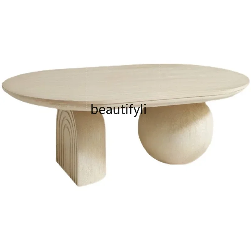 

yj Nordic Style Oval Tea Table Solid Wood Coffee Table Tea Table