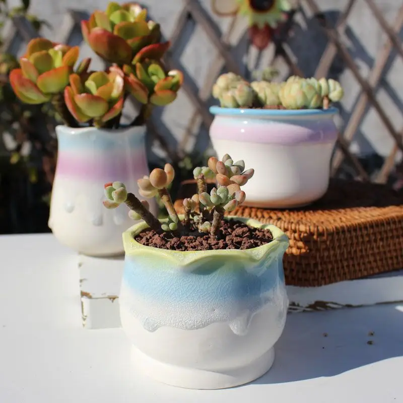 Ice Cracking Flowerpot Creative Simple Breathable Ceramic Flowerpot Small Fresh Coarse Pottery Old Pile Pot New Succulent Plant
