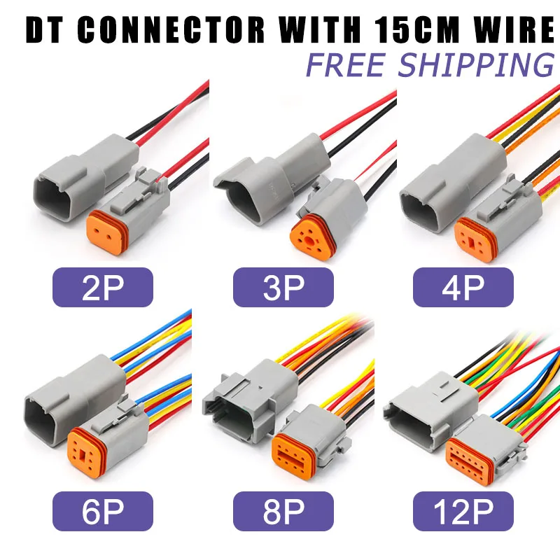 Deutsch DT Connector 2 3 4 6 8 12 Pin Car Sealed Electric Plug Wire Harness Waterproof Male Female With Cable DT06-2S DT04-2P