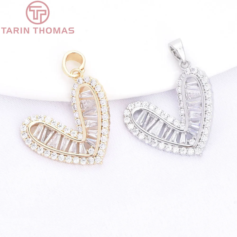 (10455) 2 шт. 18x19,5 мм 24-каратное золото, латунь с цирконом, ожерелье в форме сердца, подвески, высококачественные аксессуары для изготовления ювелирных изделий