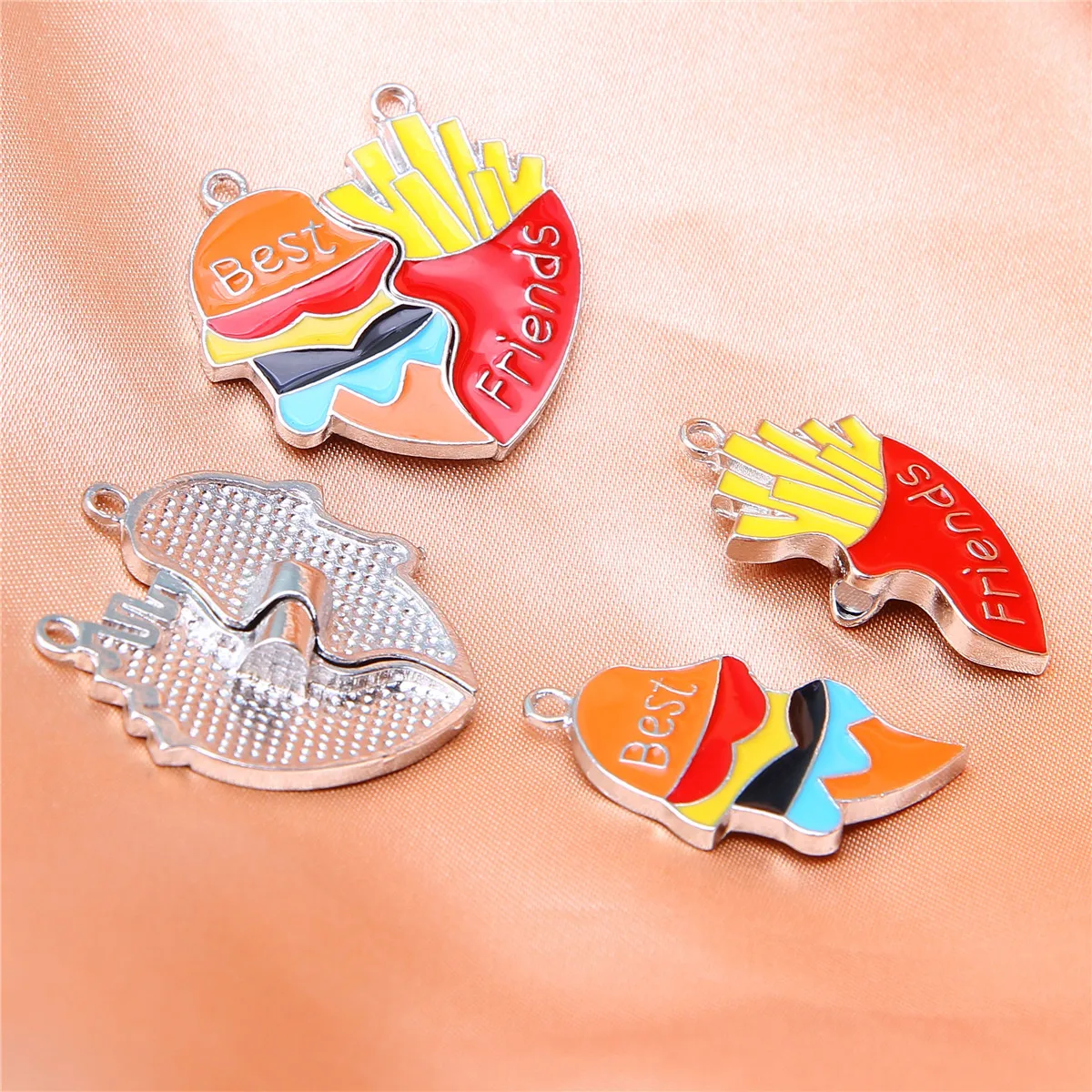 5set Stylish Best Friends French Fries Burger Heart Shape Pendant Necklace Accessories BFF Good Friendship Jewelry Gift Pendant