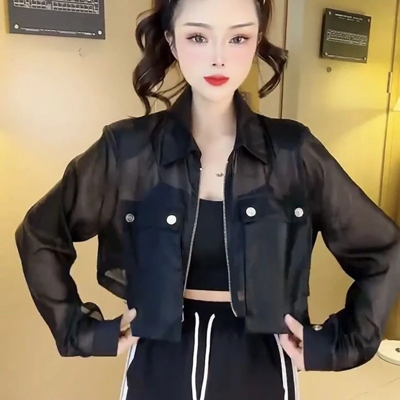 

Женская летняя новая верхняя одежда с длинными рукавами для защиты от солнца, однотонный топ в корейском стиле, свободный крой с воротником, корейская версия