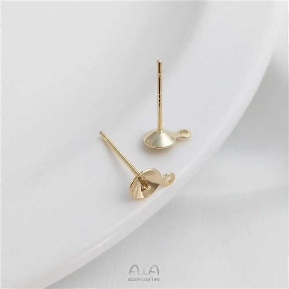 S925 Silver Needle Plated with 14K Light Gold Half-hole Bead-holding Ear Pin and Pearl Earring Handmade Diy Earring Material