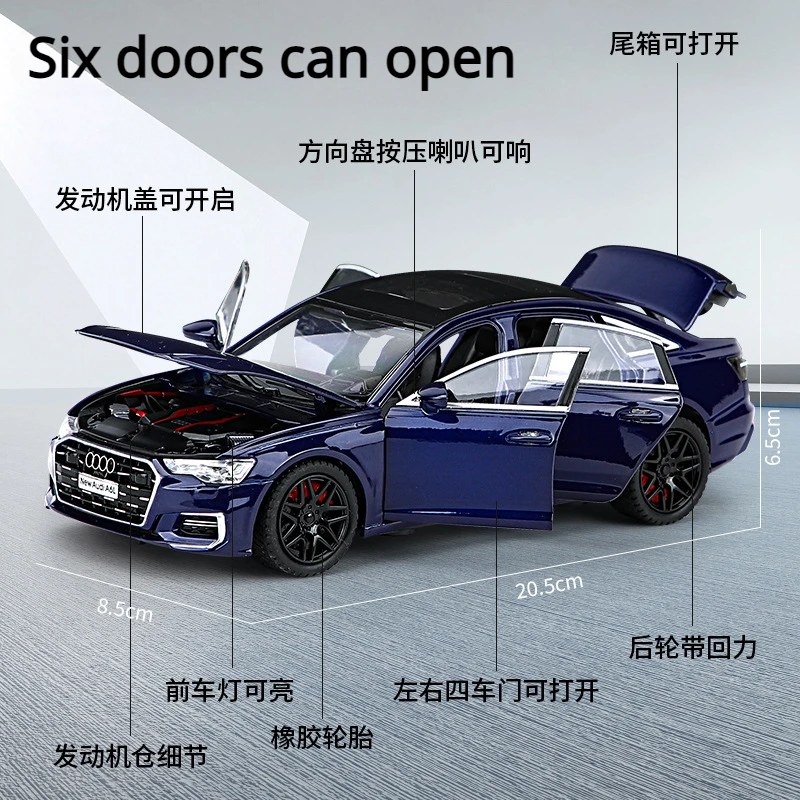 1:24 AUDI A6 Alloy Car Model Diecast & Toy Metal Vehicle Car Model High Simulation Sound and Light Collection Childrens Toy Gift