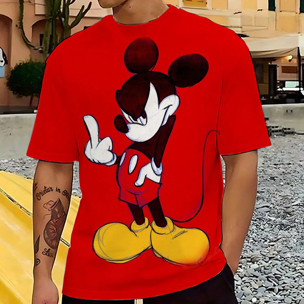 Men's T-Shirt Disney Mickey Mouse Headphones Fashion letters Tee Shirt Short Sleeve Cartoon T Shirt O Neck Clothing Big Size