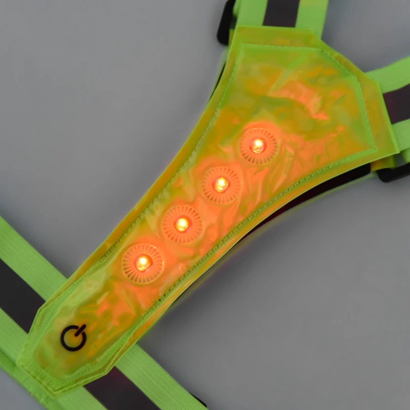 AB46-反射ベスト 調節可能 高視認性ベスト 8個のLEDランプ付き安全ベスト ジョギング用高視認性